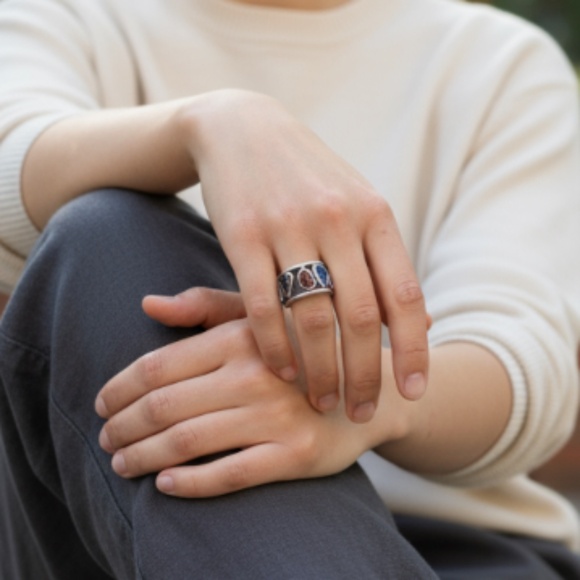Modernist H. Fred Skaggs MCM Sterling Silver Signed Ring Multi Tourmaline Size 7 - Picture 11 of 15